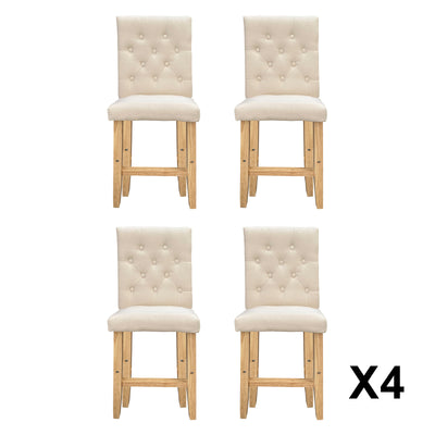 Milano Decor Hamptons Barstool Cream Chairs Kitchen Dining Chair Bar Stool - Four Pack - Cream