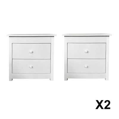 Milano Decor Bedside Table Byron Bay White Storage Cabinet Bedroom - Two Pack - White