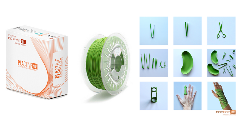 PLA Filament Copper 3D PLActive - Innovative Antibacterial 1.75mm 2.3kg Apple Green Color 3D Printer Filament On Demand