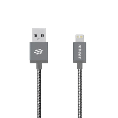 mbeat 'Toughlink'1.2m Lightning Fast Charger Cable - Grey/Durable Metal Braided/MFI/ Apple iPhone X 11 7S 7 8 Plus XR 6S 6 5 5S iPod iPad Mini AirLS