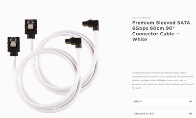 CORSAIR Premium Sleeved SATA 6Gbps 60cm 90?? Connector Cable ê”ê_ê_ White