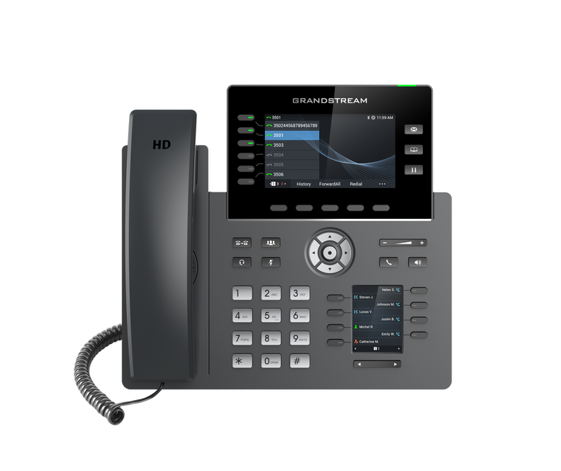 GRANDSTREAM GRP2616 6 Line IP Phone, 6 SIP Accounts, 480x272 Colour Screen, HD Audio, Integrated Bluetooth+WiFi, Powerable Via POE
