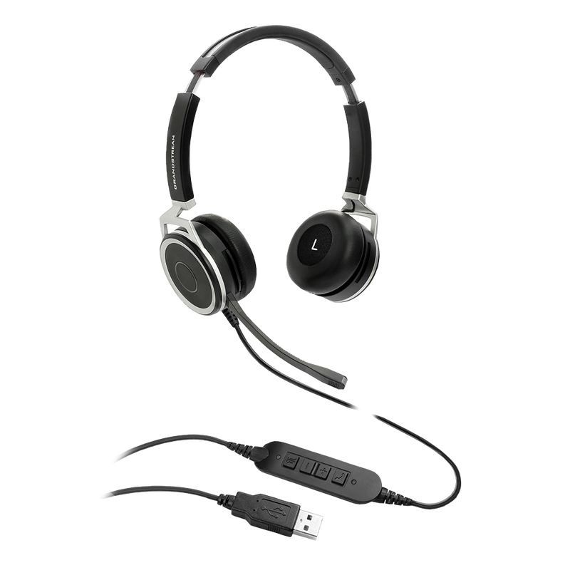 GRANDSTREAM GUV3005 Premium Dual Ear USB Headset, Busy Light, Noise Canceling Microphone, HD Audio, 2m USB Cable, Suits Teams, Zoom, 3CX