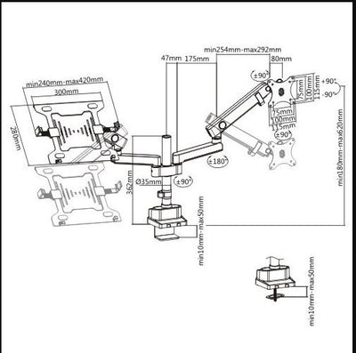 Brateck Aluminum Pole Mount Mechanical Spring Monitor with Laptop holder Fit Most 17'-32' Monitors Up to 8kg . Laptop Up to 4.5kg