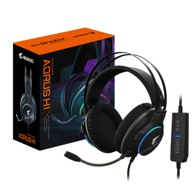 GIGABYTE AORUS H1 Gaming Headset, Virtual 7.1 Channel, 50mm Drivers, RGB, In-Line Audio Controls, ENC Microphone,