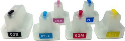 HP Compatible Set of HP02 Refillable Cartridges with Auto Reset Chip 6 Empty Cartridges