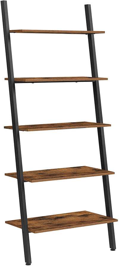 5-Tier Bookshelf Rack, Rustic Brown and Black 