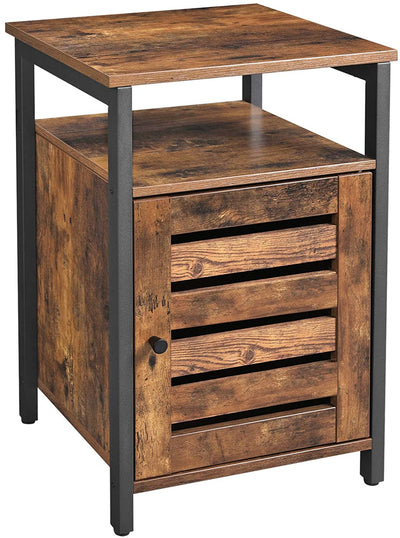 Bedside Table with 2 Adjustable Shelves Steel Frame 40 x 40 x 60 cm Rustic Brown and Black 
