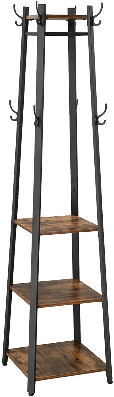 Coat Rack with 3 Shelves with Hooks Rustic Brown and Black 