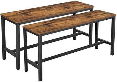 Set of 2 Table Benches Industrial Style Durable Metal Frame 108 x 32.5 x 50 cm Rustic Brown 