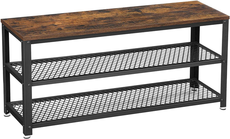 Shoe Rack with 2 Shelves 100 x 30 x 45 cm Rustic Brown and Black 
