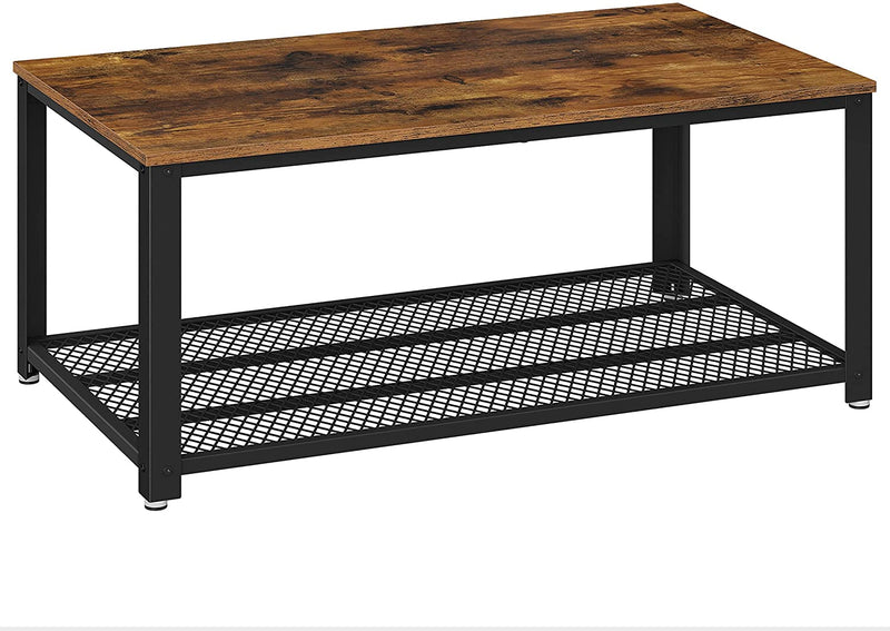 Coffee Table with Metal Frame Storage Shelf Rustic Brown 