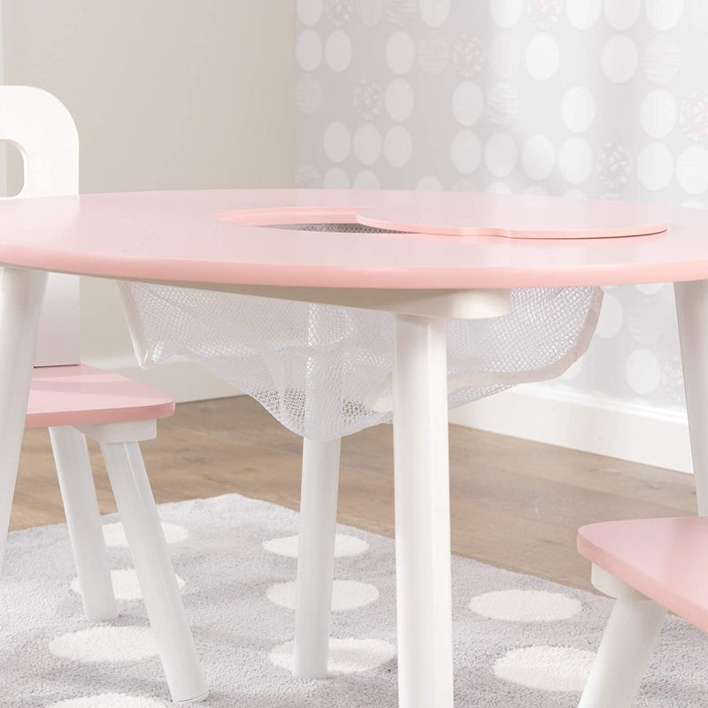 Round Table and 2 Chair Set for children (White and Pink)
