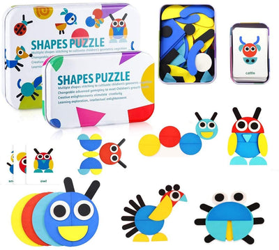 Wooden Pattern Blocks Animals Jigsaw Puzzle for Kids Sorting and Stacking Games Preschool Educational Montessori (Age 2 to 5 Year Old)