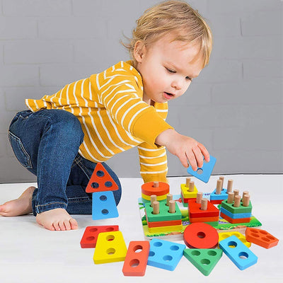 Geometric Wooden Shape sorter Educational Preschool Toddler Toys for 3 to 5 Year Old for Kids