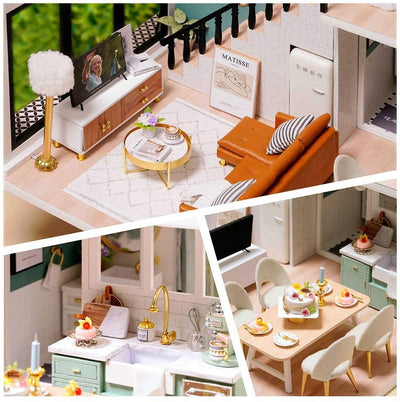 Dollhouse Miniature with Furniture Kit Plus Dust Proof and Music Movement - Comfortable room (1:24 Scale Creative Room Idea)