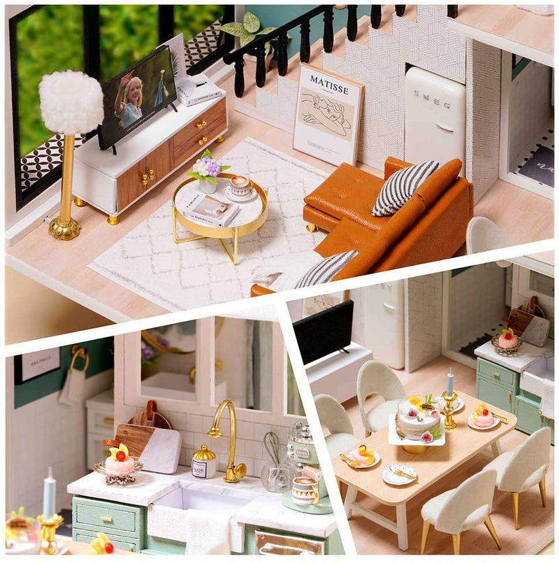 Dollhouse Miniature with Furniture Kit Plus Dust Proof and Music Movement - Comfortable room (1:24 Scale Creative Room Idea)