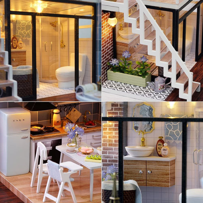 Dollhouse Miniature with Furniture Kit Plus Dust Proof and Music Movement - Valentine&