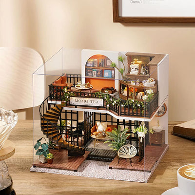 Dollhouse Miniature with Furniture Kit Plus Dust Proof and Music Movement - Forest Tea Shop