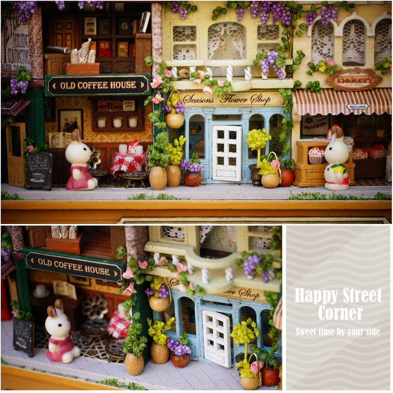 Box Theatre Doll House Furniture Miniature, 1:24 Dollhouse Kit for Kids (Happy Corner)