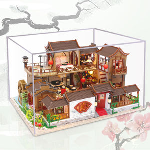 Dollhouse Miniature with Furniture Kit Plus Dust Proof and Music Movement - Tang Dynasty Town (1:24 Scale Creative Room Idea)