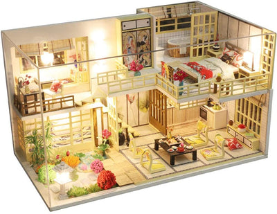 Dollhouse Miniature with Furniture Kit Plus Dust Proof and Music Movement - Japanese Apartment (1:24 Scale Creative Room Idea)