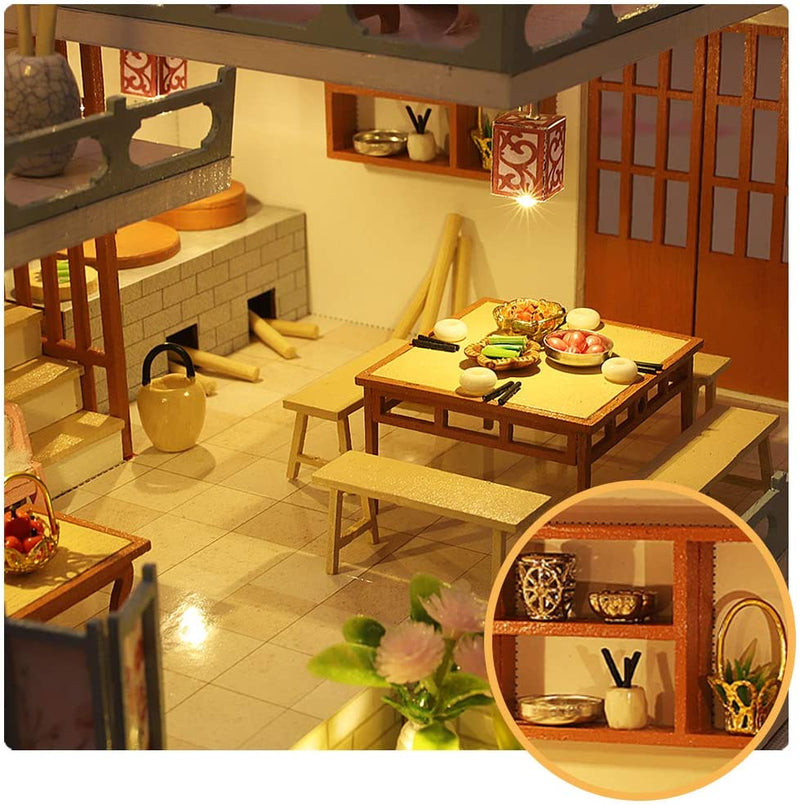 Dollhouse Miniature with Furniture Kit Plus Dust Proof and Music Movement - Guqin Pavilion (1:24 Scale Creative Room Idea)