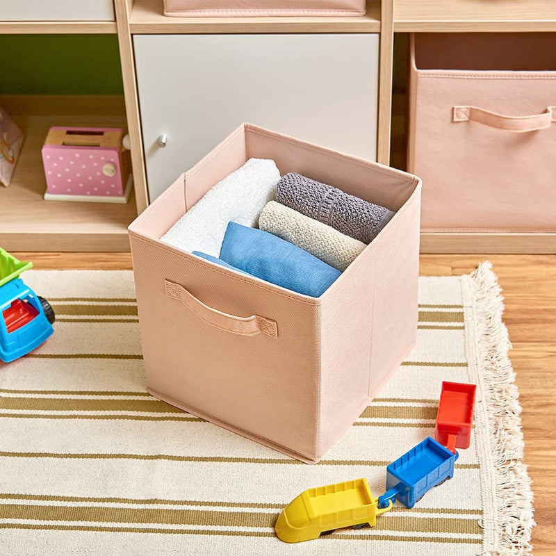 Pack of 6 Foldable Fabric Basket Bin Storage Cube for Nursery, Office and Home Decor (Pink)
