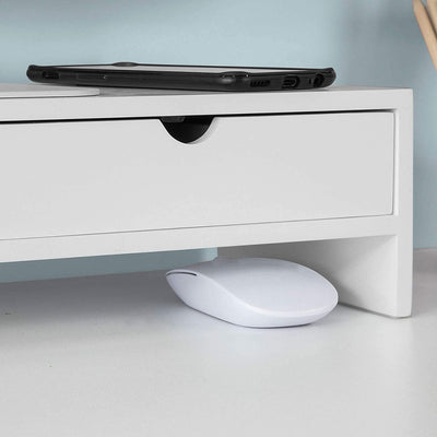 White Monitor Stand Desk Organizer with 2 Drawers