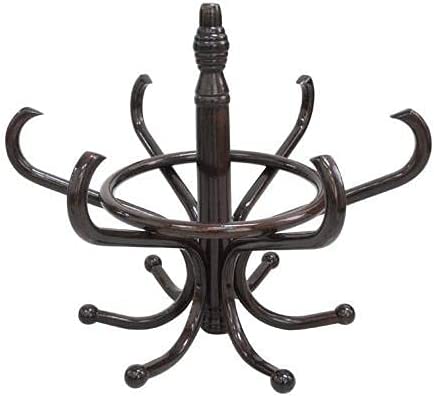 Brown Coat Rack with Stand Wooden Hat and 12 Hooks Hanger Walnut tree