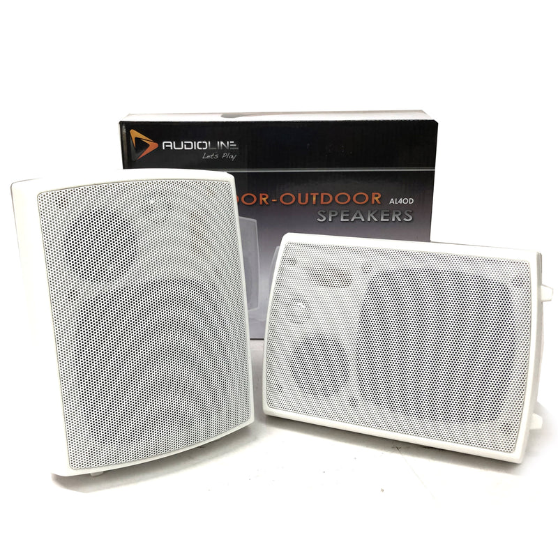 New Audioline Indoor Outdoor Speaker Pair 3-Way 4\ Bookshelf Wall / Ceiling Mount"