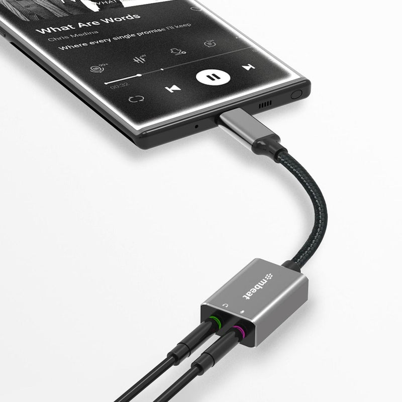 mbeat Elite USB-C to 3.5 Audio and Microphone Adapter - Space Grey