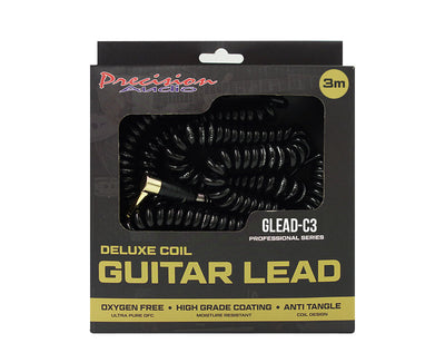 Precision Audio 5 Pack 1/4" To 1/4" 6.35mm Deluxe Coil Studio Guitar Lead Straight to Straight GLEADC3 3m