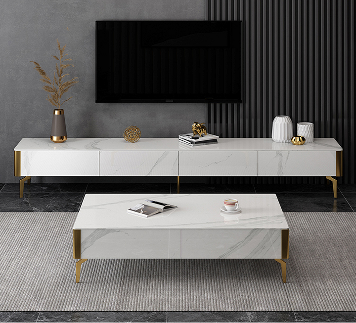 EAVAN Mordern Minimalistic/ Entertainment TV Unit-200cm Ceramic Top White