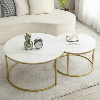 CAITLIN Modern Nesting Coffee Table Set Matte Golden Frame/steel legs/Ceramic