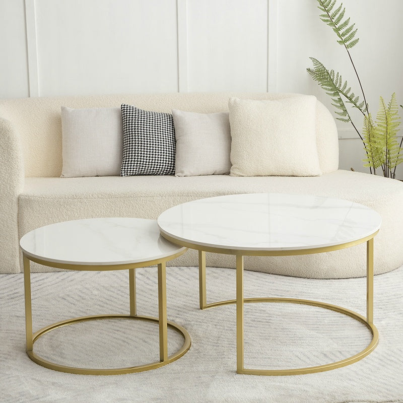 CAITLIN Modern Nesting Coffee Table Set Matte Golden Frame/steel legs/Ceramic