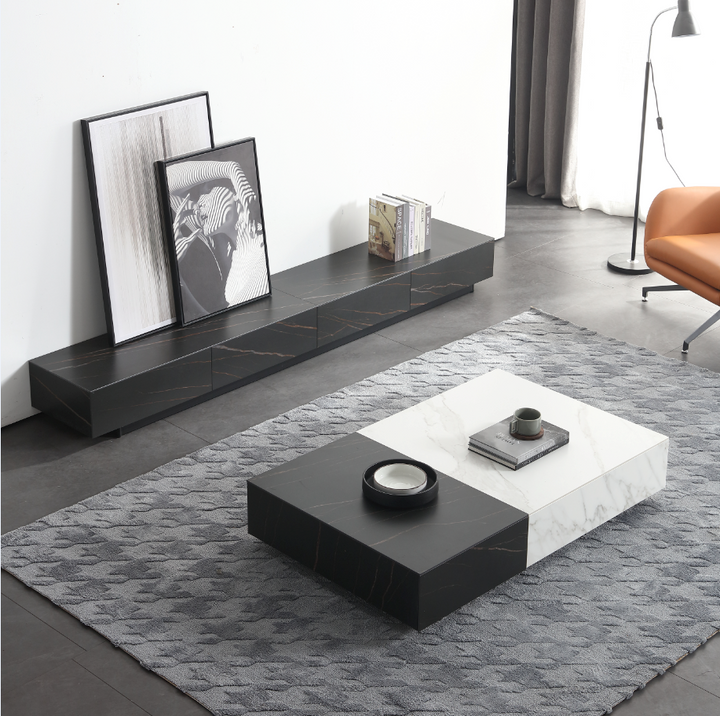 CHLOE  Coffee Table (130cm Ceramic White/Black)/Modern/Zen