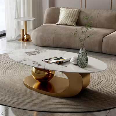 Serinee Oval Ceramic Coffee Table/ Golden coloured legs/steel frame