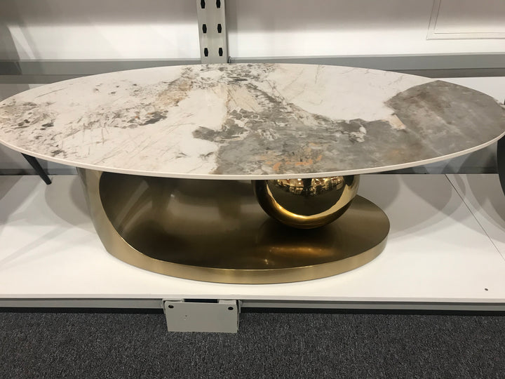 Serinee Oval Ceramic Coffee Table/ Golden coloured legs/steel frame