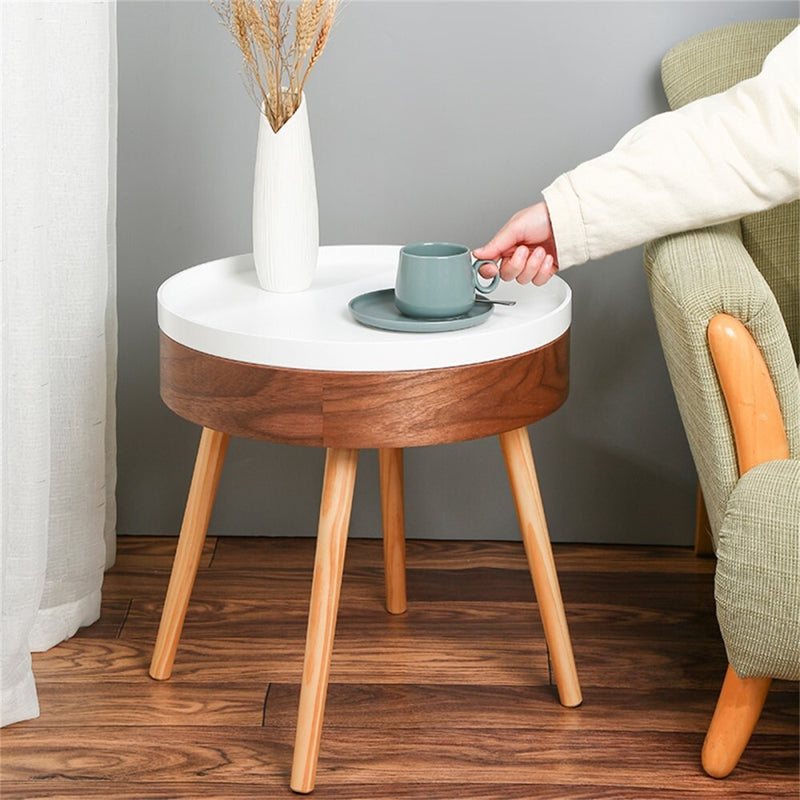 Fuzo Round Side Table With Serving Tray And Storage