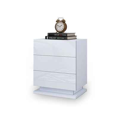 Modern High Gloss LED Bedside White Drawer Cabinet Table