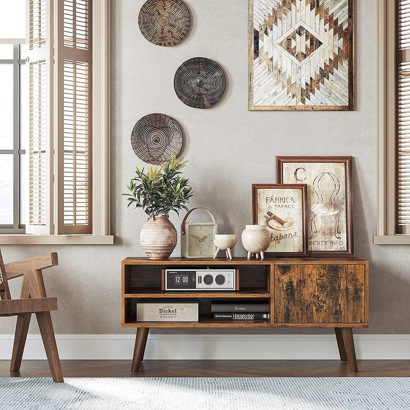 Wooden Look TV Console Stand With Storage Shelf & Cupboard