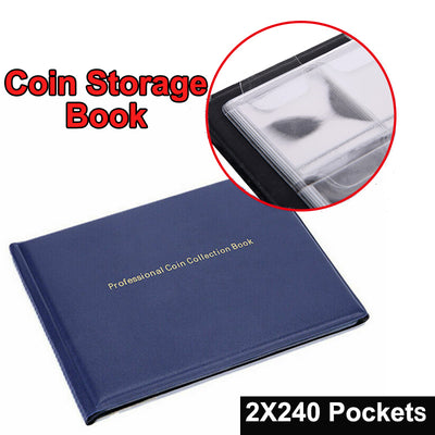 2PCS 240 Holders Coin Album Collection Book Money Penny Folder Collect Pocket Sleeves