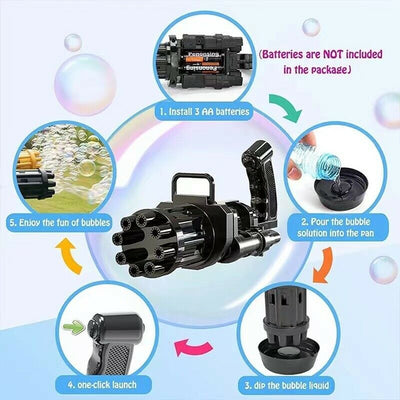 Gatling Bubble Gun Summer Soap Water Bubble Machine Kids Toys With Light Music Black