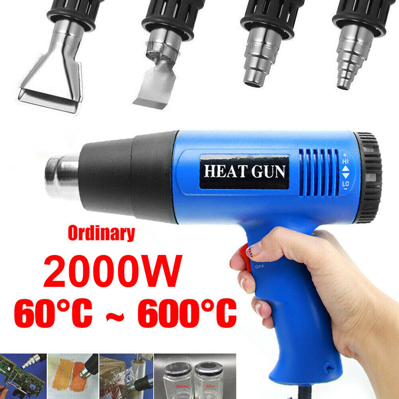 2000W Electric Heat Gun Hot Air Adjustable Temperature w/4 Nozzles Heating Tool