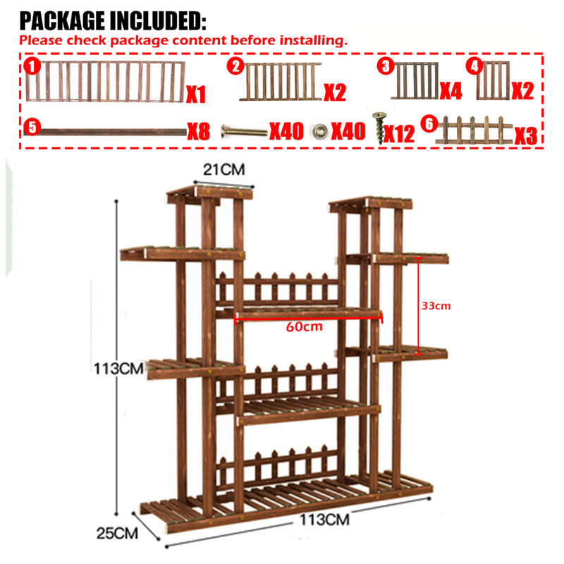 6-Tier Wooden Plant Stand Flower Pot Planter Rack Shelf Bonsai Holder Indoor Garden Dec