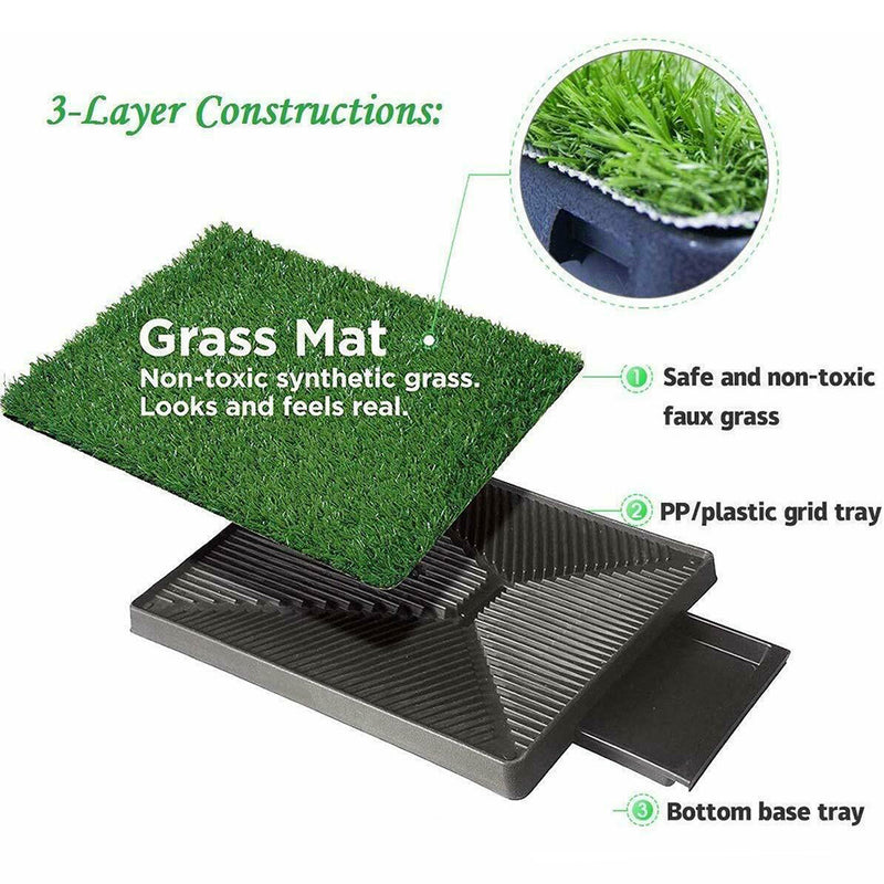 Indoor Dog Pet Potty Training Portable Toilet Large Loo Pad Tray + 2 Grass Mat