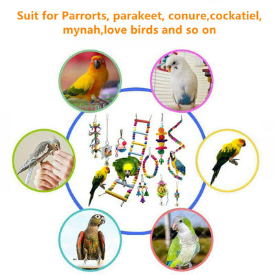 10PCS Bird Toys Parrot Swing Chewing Hanging Cockatiel Cage Toy Set with Bell