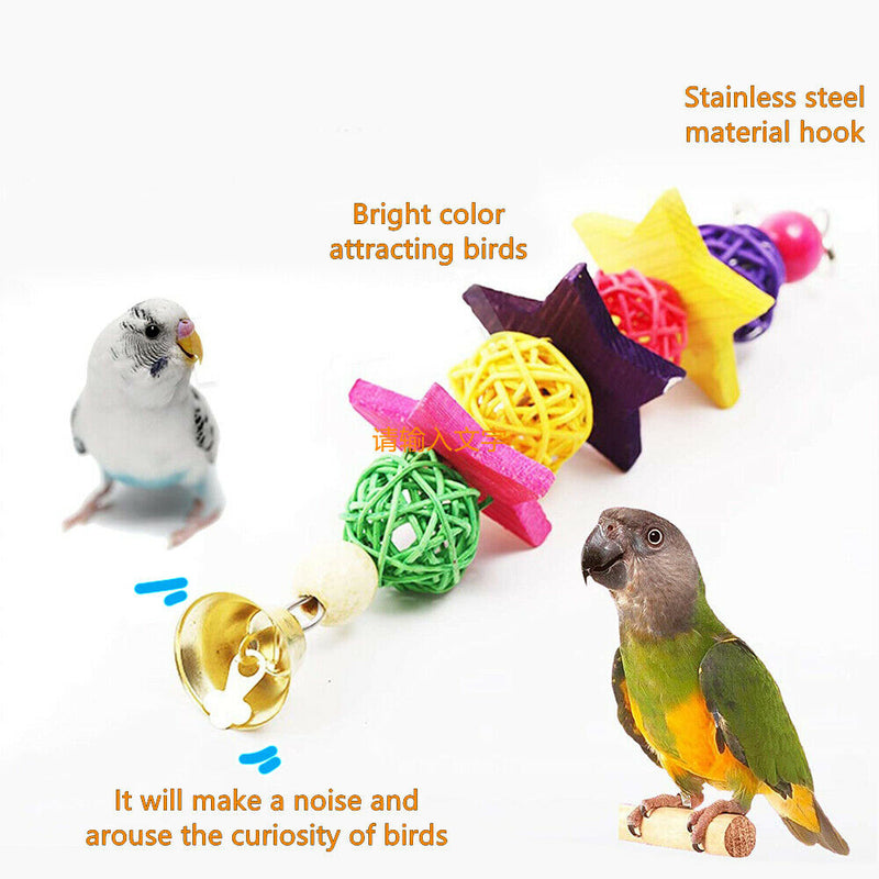 10PCS Bird Toys Parrot Swing Chewing Hanging Cockatiel Cage Toy Set with Bell