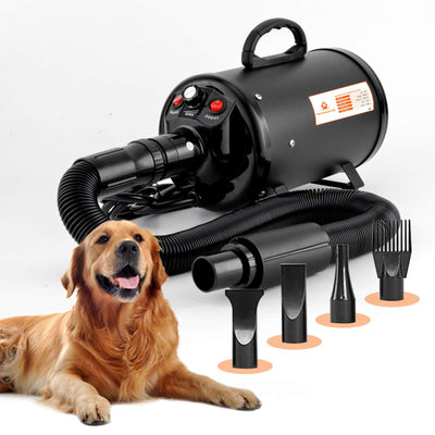 2800W Dog Dryer High Velocity Pet Dog Pet Blow Dryer Adjustable Speed 4 Nozzles Black